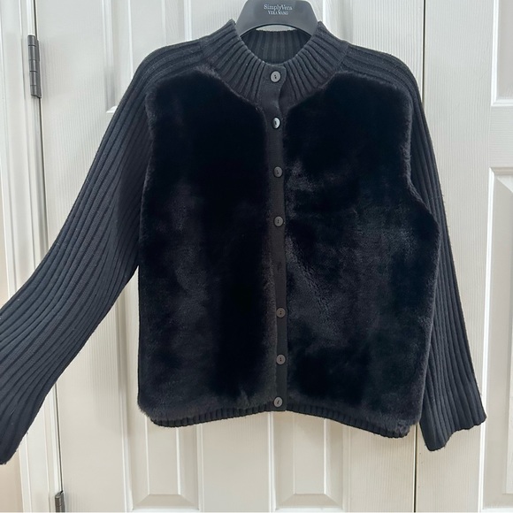 Nina Leonard Faux Fur Ribbed Sweater Cardigan - Picture 5 of 6